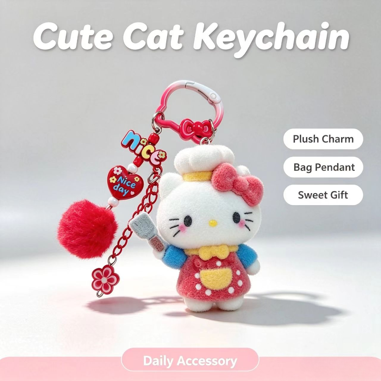 Women Accessories Trendy - Mode gevlokte kat sleutelhanger schattig chef-kok