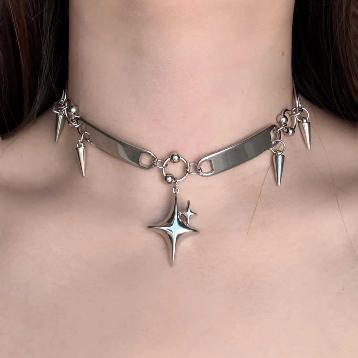 Women'S Y2K Accessories - Punk Star Riveted Choker, Rock Sieraden,