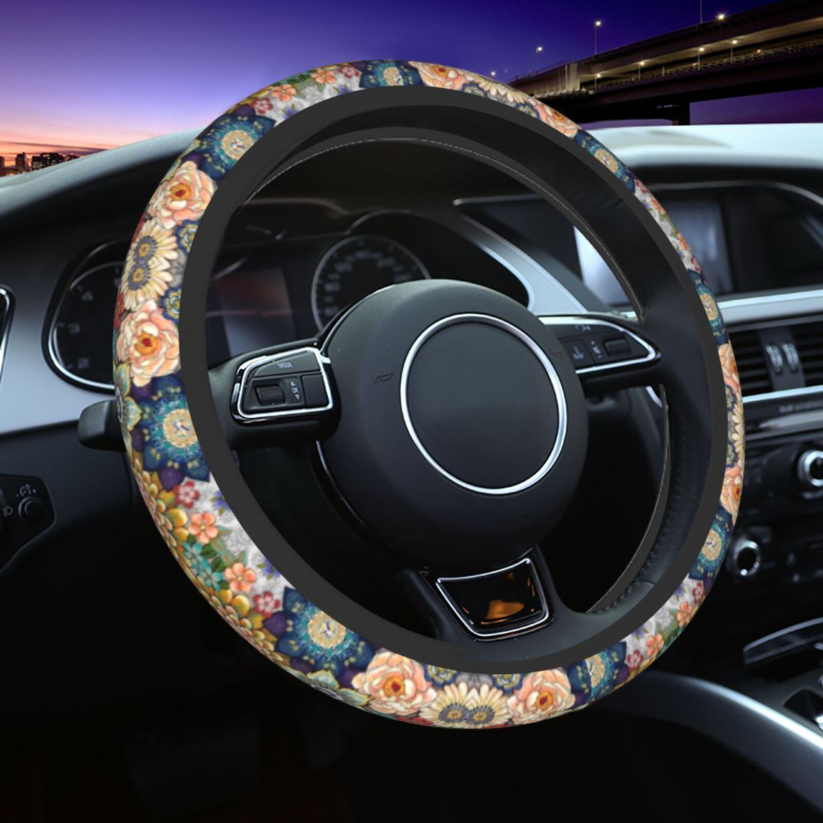 Women'S Accessories Vans - Decoratieve Boho bloemenprint stuurwiel Universele 15-inch