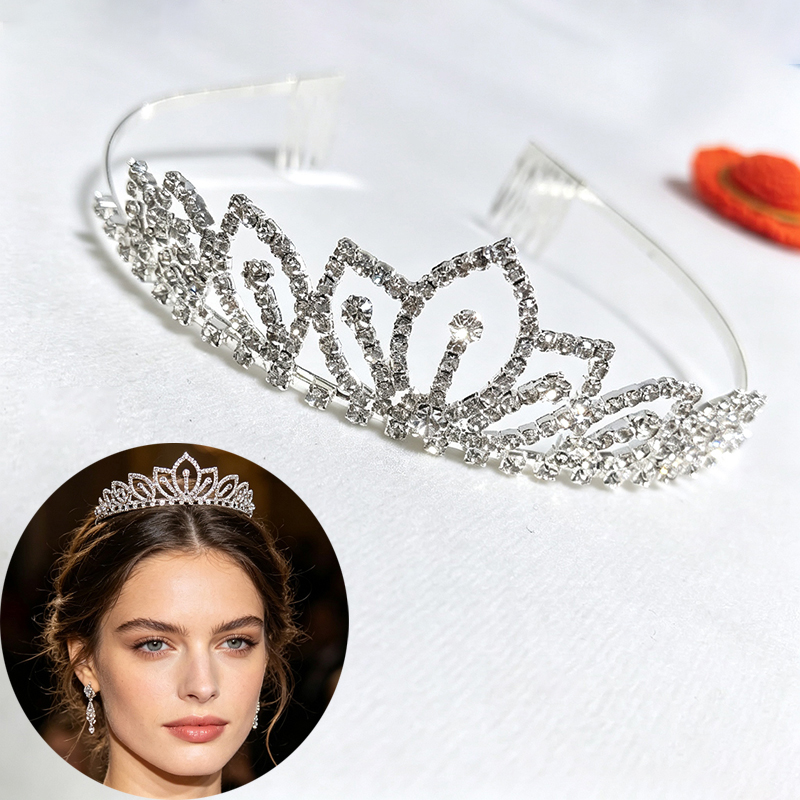 Women'S Vintage Accessories - Zilverkleurige sprankelende strass kroon bruids tiara