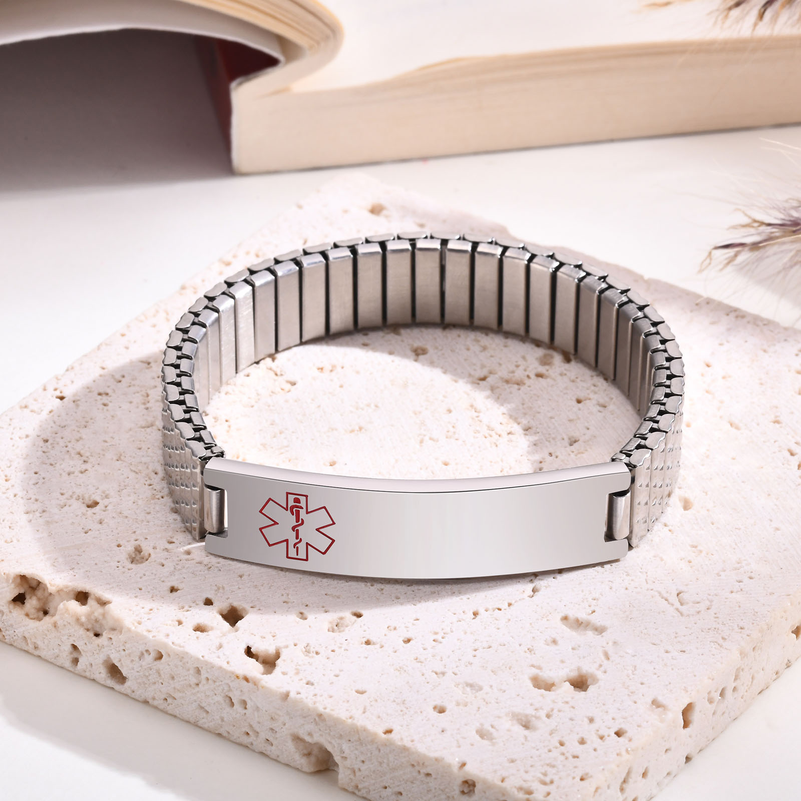 Resin Bangle Bracelet - Vnox Roestvrij Staal Medische Alert Stretch