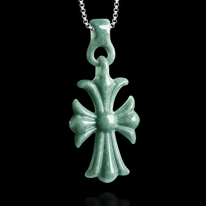 Women'S Vintage Accessories - Natuurlijke Birmese Jadeïet kruis hanger ketting