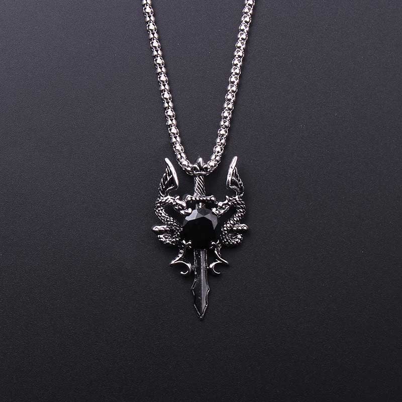 Women Accessories Trendy - Dubbele Draak Zwarte Edelsteen Kruisketting Punk