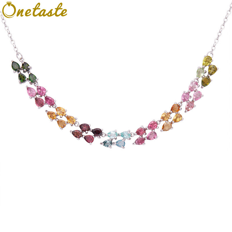 Charm Necklace Dainty - 925 Sterling Zilver Gekleurde Toermalijn Steen